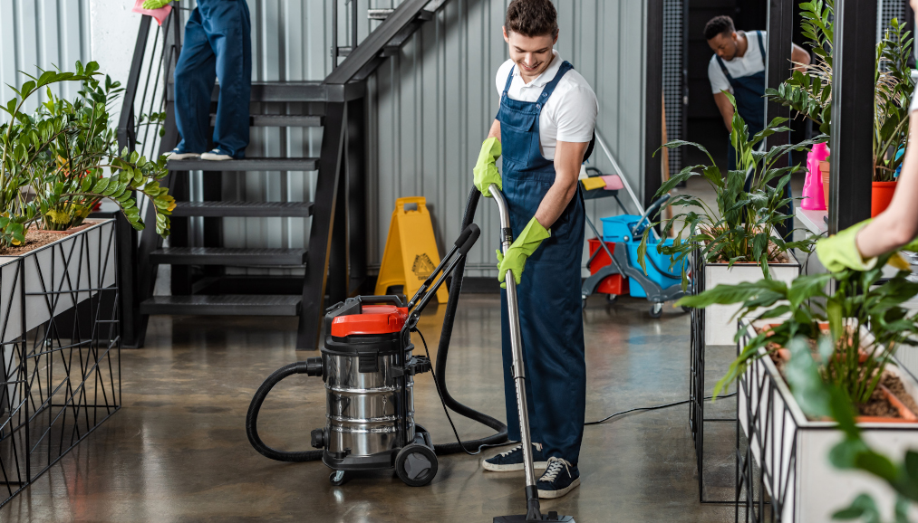 Cleaning crew cleaning industrial office - career in janitorial services